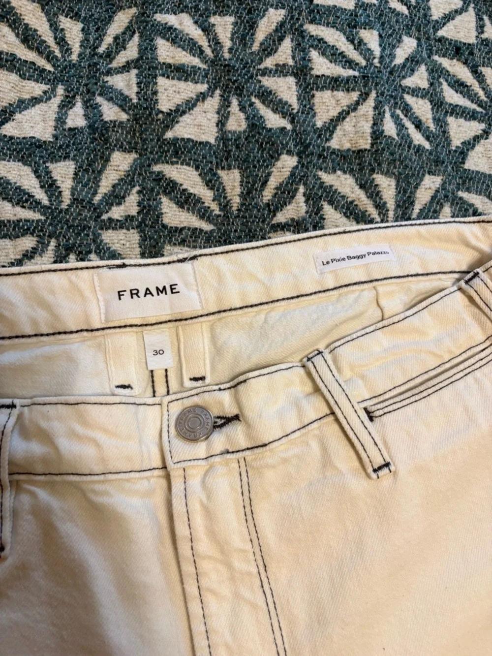 FRAME Cream Le Pixie Baggy Palazzo Jeans with Contrast Stitching - Picture 4 of 4